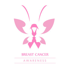 Pink ribbon with faces of women and butterfly  to symbolize breast cancer awareness month october