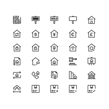 Minimal icon set of Real Estate Vector Line Icons Collection , good choice to use for website project , Ui and Ux design, mobile app and more. All vector icons based on 32px grid.