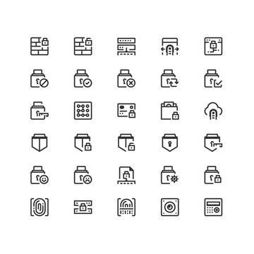 Minimal icon set of Security Vector Line Icons Collection , good choice to use for website project , Ui and Ux design, mobile app and more. All vector icons based on 32px grid.