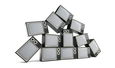 pyramid of retro TV on a white background 3D illustration, 3D rendering