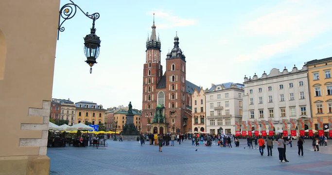 Historic quarter of Krakow, Poland - Main Market Square - St. Mary Church