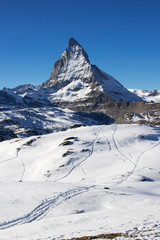 Swiss Alps summit Matterhorn in winter