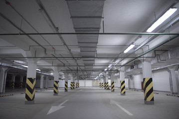 Empty parking garage underground