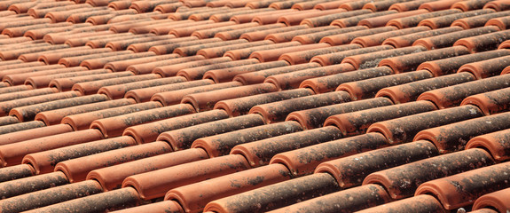Brown roof tiles with black spots, background, texture.