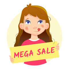 Girl holding Mega Sale poster-Yum