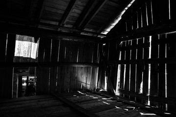 Old abandoned wooden storage dark and spooky urbex Finland