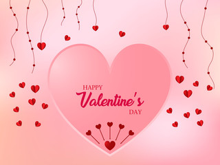 Valentine's day abstract background with pink paper hearts. Valentines day with paper cut red heart shape balloon flying and hearts decorations in white background. Vector illustration.