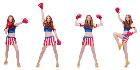 Woman boxer in uniform with US symbols
