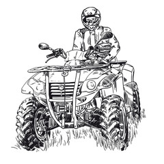 Sketch vector illustration, quad bike silhouette, ATV logo design on a white background
