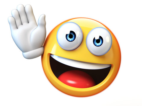 Emoji Waving With One Hand Isolated On White Background, Good Bye Emoticon 3d Rendering