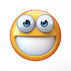 Smiling emoji isolated on white background, teeth emoticon 3d rendering