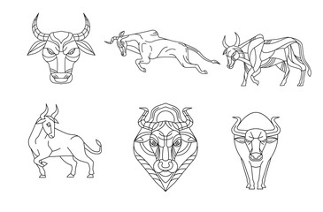 Bull and cow, Line vector, sign and symbol, Vector illustration.