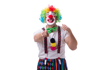 Funny clown acting silly isolated on white background