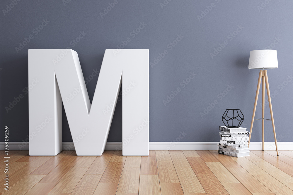 Fototapete mock up interior font 3d rendering letter m