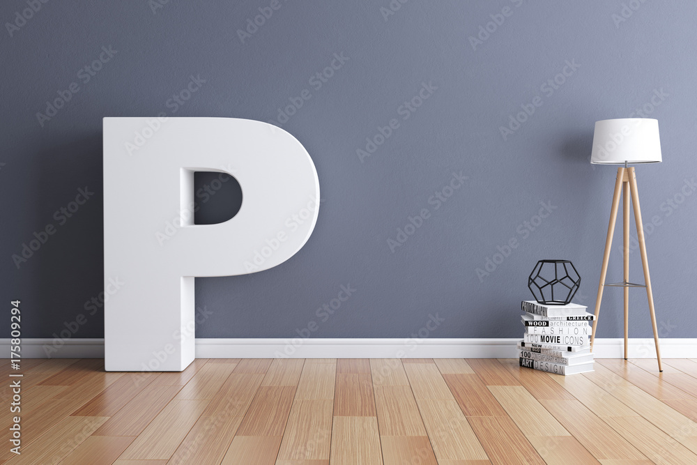 Fototapete mock up interior font 3d rendering letter p