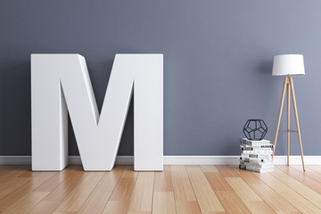 Mock up interior font 3d rendering letter M