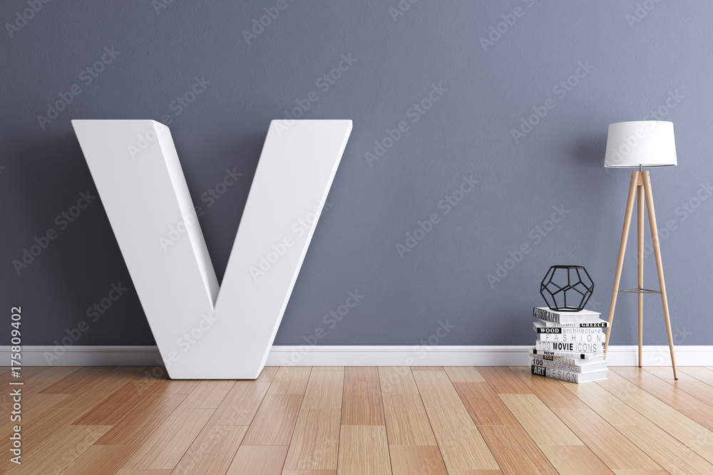 Poster mock up interior font 3d rendering letter v