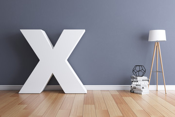 Mock up interior font 3d rendering letter X