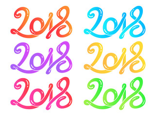 multicolor Hand drawn lettering greeting card set 2018 Happy New Year Vector illustration