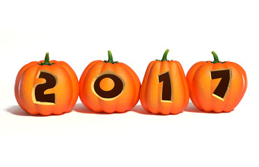 Halloween 2017 pumpkins with numbers 3d rendering
