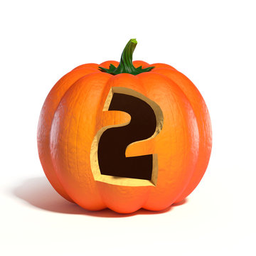 Halloween pumpkin font number 2 3d rendering