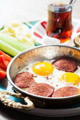 Travel concept: setup with traditional turkish breakfast