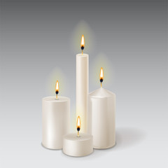 3d set realistic paraffin candles isolated on transparent background. Vector illustration
