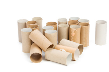 Empty toilet paper on white background