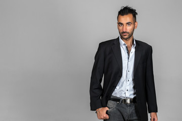 Fototapeta premium man standing over dark wall background