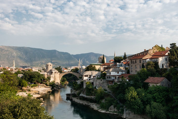 Fototapeta na wymiar The Old Bridge on river Neretva, Mostar, Bosnia and Herzegovina.