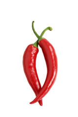 A pair of red chili isolated on white background