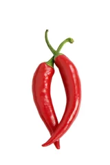 Fotobehang A pair of red chili isolated on white background © Yü Lan