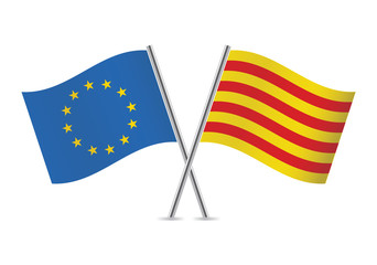 European Union and Catalonia flags.Vector illustration.
