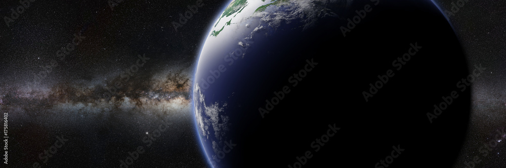 Wall mural planet earth in front of the bright milky way galaxy
