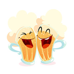 Two happy beer glasses with light beer.