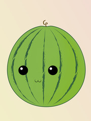 Cute face of  watermelon fruit. Vector Illustration