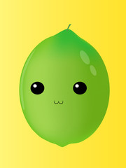Cute face of  lime fruit. Vector Illustration