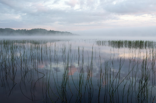 Morning fog above the river Ikaalinen Finland Europe