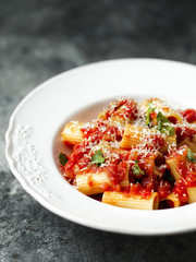 rustic italian rigatoni pasta in tomato sauce