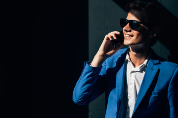 Businessman in office talking on phone