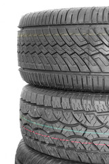 Car tires background in a row.