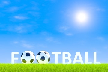 Football text green grass landscape background 3d illustration