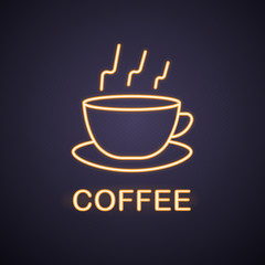 Steaming cup neon light icon