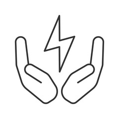 Open palms with energy symbol linear icon