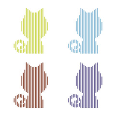 Set of colorful striped cats on a white background