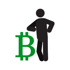 Man lean on bitcoin sign silhouette icon