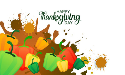 Naklejka premium Happy Thanksgiving Day Autumn Traditional Harvest Holiday Greeting Card Flat Vector Illustration
