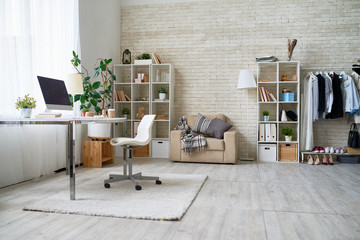 Background image of empty office space in cozy apartment with modern design