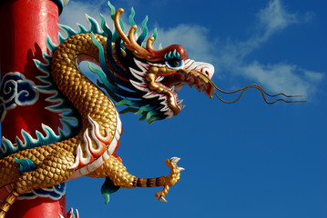 Fototapeta na wymiar Chinese dragon in front of blue sky.
