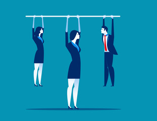 Leadership.  Manager holding bar with hanging staff. Concept business vector illustration.